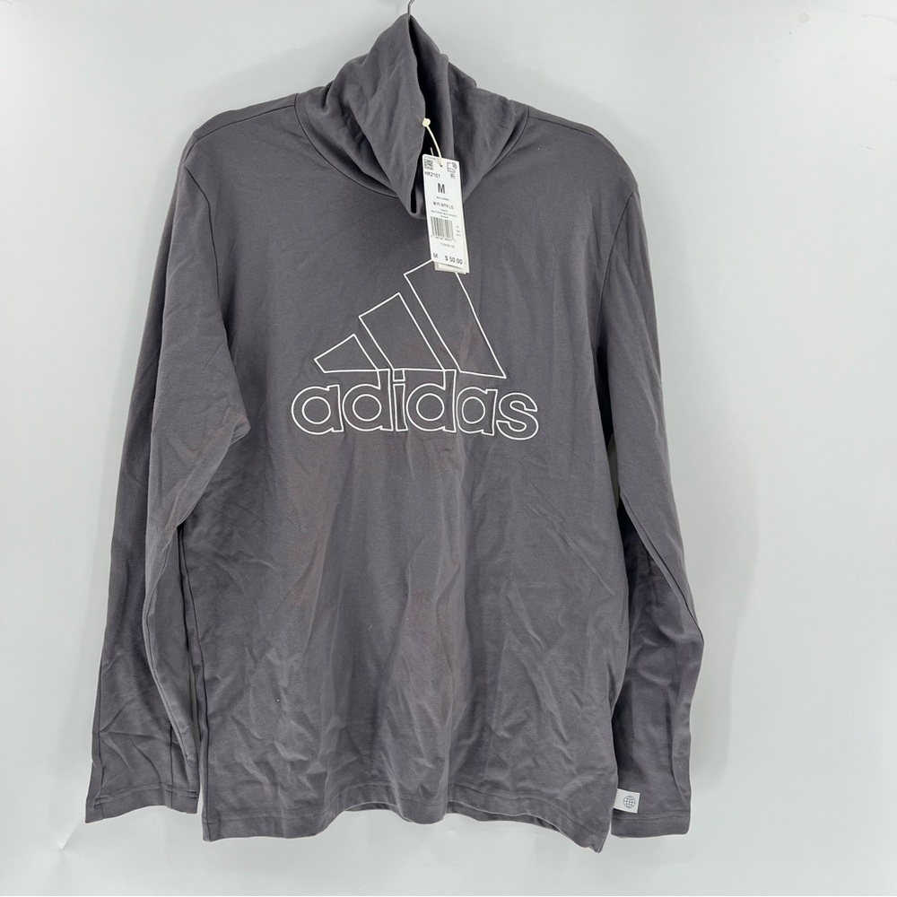 Adidas Future Icons Mock Neck Shirt Mens M Gray Organic Cotton NWT HK2151